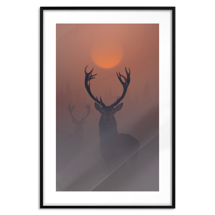 Poster Deer in the Mist - animal against a sunset backdrop during mist 129917 additionalImage 15