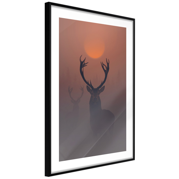 Poster Deer in the Mist - animal against a sunset backdrop during mist 129917 additionalImage 12