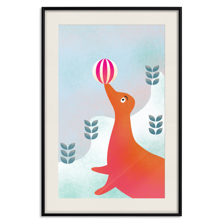 Poster Joyful Seal - playful animal with a colorful ball on a snowy hill 135717 additionalImage 17
