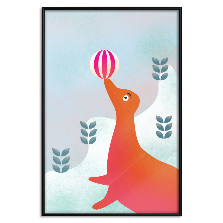 Poster Joyful Seal - playful animal with a colorful ball on a snowy hill 135717 additionalImage 12