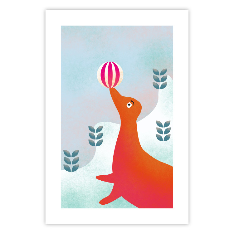 Poster Joyful Seal - playful animal with a colorful ball on a snowy hill 135717 additionalImage 13
