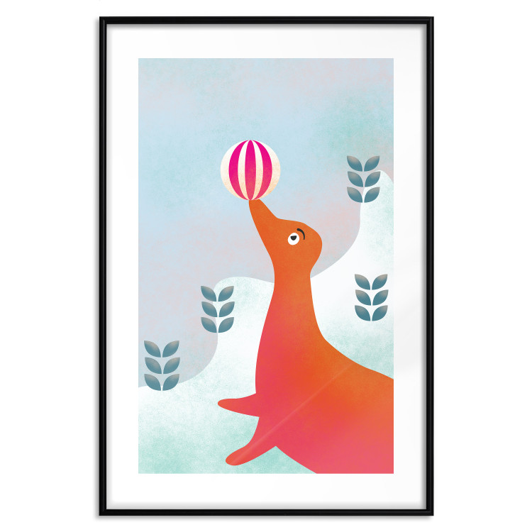 Poster Joyful Seal - playful animal with a colorful ball on a snowy hill 135717 additionalImage 19