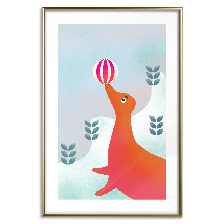 Poster Joyful Seal - playful animal with a colorful ball on a snowy hill 135717 additionalImage 16