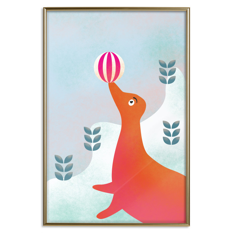 Poster Joyful Seal - playful animal with a colorful ball on a snowy hill 135717 additionalImage 11