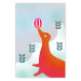 Poster Joyful Seal - playful animal with a colorful ball on a snowy hill 135717