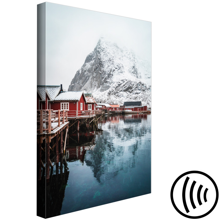 Canvas Art Print Snowy Cottages (1-piece) Vertical - water against mountainous backdrop 138717 additionalImage 6