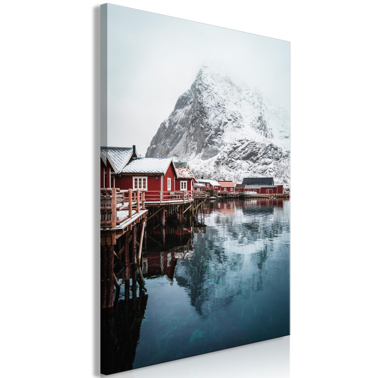 Canvas Art Print Snowy Cottages (1-piece) Vertical - water against mountainous backdrop 138717 additionalImage 2