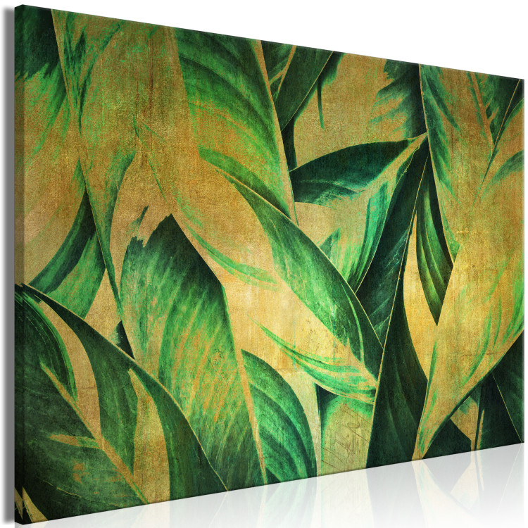 Canvas Art Print Leaves in Gold (1-piece) - close-up landscape with plants 142517 additionalImage 2
