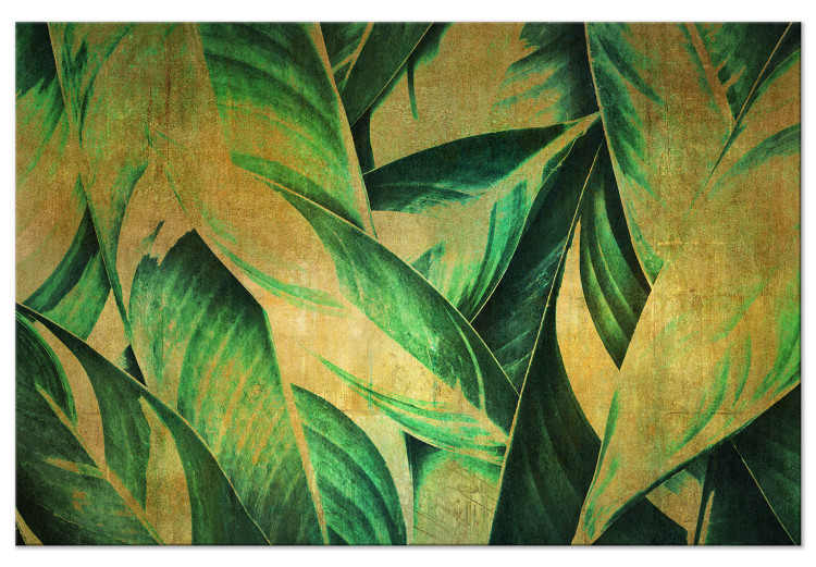Canvas Art Print Leaves in Gold (1-piece) - close-up landscape with plants 142517