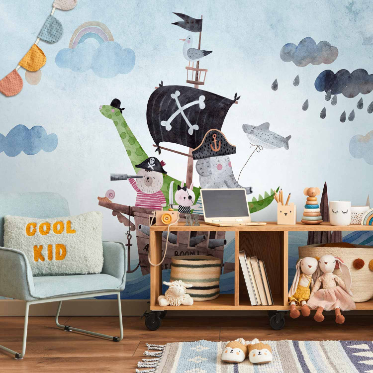 Wall Mural Adventure at sea - painted pirate ship with animals for children 142717 additionalImage 8
