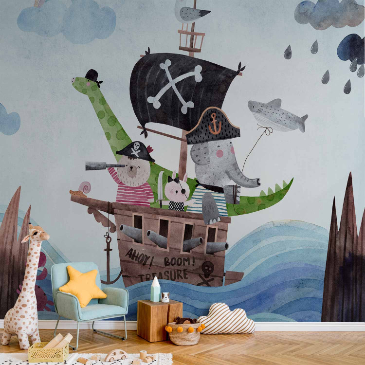 Wall Mural Adventure at sea - painted pirate ship with animals for children 142717 additionalImage 6