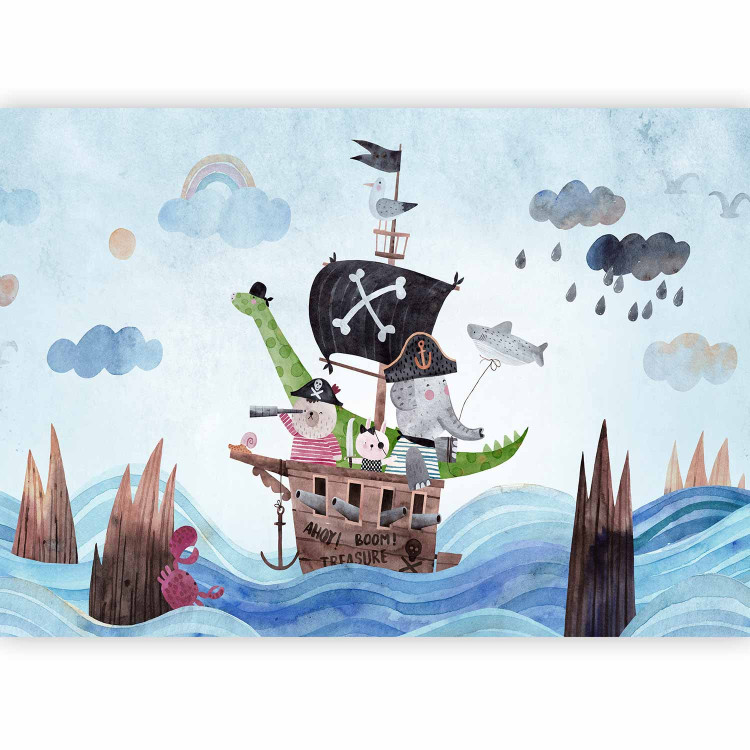 Wall Mural Adventure at sea - painted pirate ship with animals for children 142717 additionalImage 5