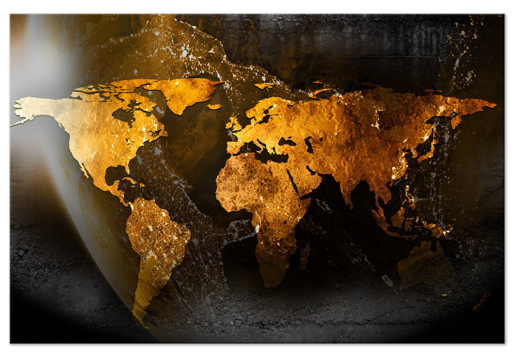 Canvas Art Print Sparkle of Hope (1-piece) Wide - golden world map on a planetary background 143417