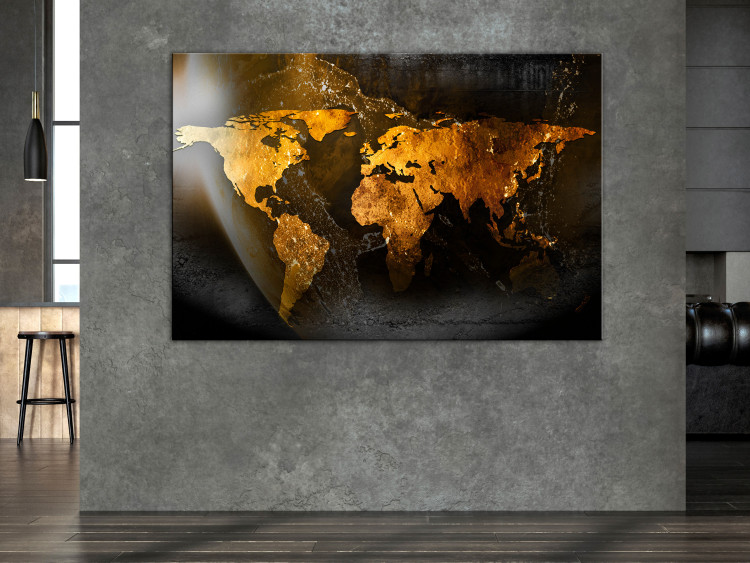 Canvas Art Print Sparkle of Hope (1-piece) Wide - golden world map on a planetary background 143417 additionalImage 3