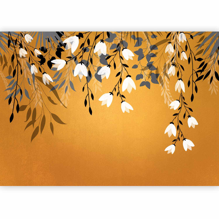 Photo Wallpaper Orange energy - landscape with a composition of leaves and white flowers 143517 additionalImage 5
