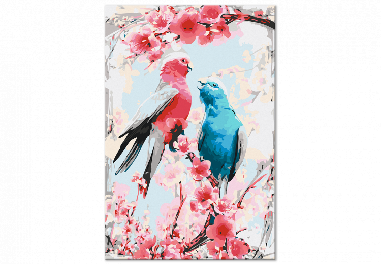 Paint by number Enamored Pink and Blue - Lovely Parrots Sitting on Branch and Pink Flowers 144617 additionalImage 4