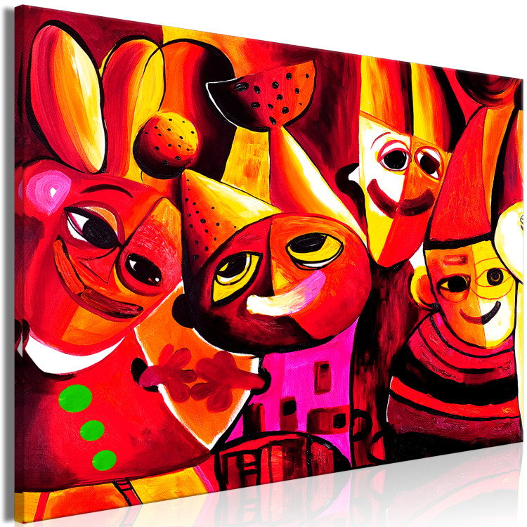Canvas Print Colorful Circus (1-piece) - red abstraction with cheerful clowns 144717 additionalImage 2