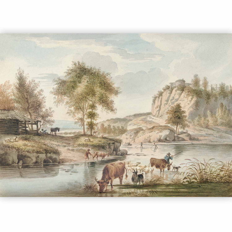 Photo Wallpaper Rural Landscape by the River - Painting by Cornelis Ploos Van Amstel 146317 additionalImage 1