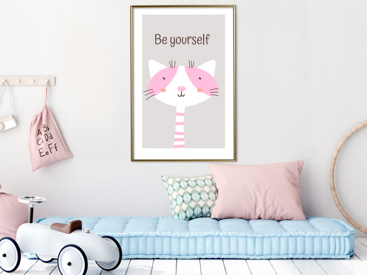 Poster Be Yourself - Pink Cheerful Cat and a Motivating Slogan for Children 146617 additionalImage 13