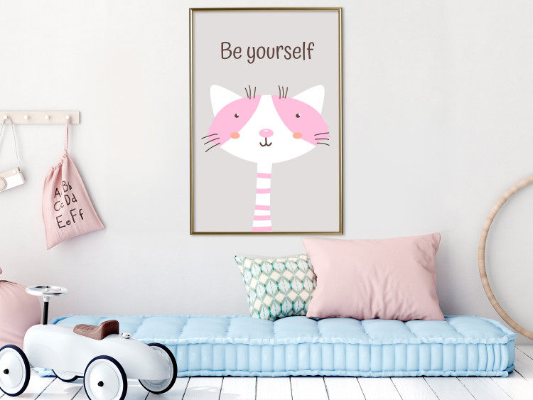 Poster Be Yourself - Pink Cheerful Cat and a Motivating Slogan for Children 146617 additionalImage 17