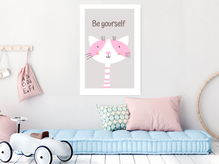 Poster Be Yourself - Pink Cheerful Cat and a Motivating Slogan for Children 146617 additionalImage 11