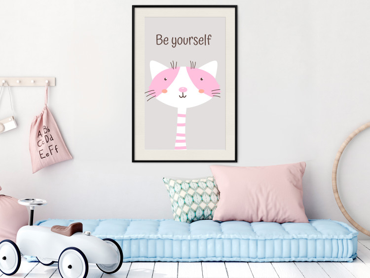 Poster Be Yourself - Pink Cheerful Cat and a Motivating Slogan for Children 146617 additionalImage 16