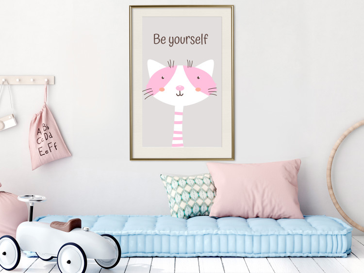 Poster Be Yourself - Pink Cheerful Cat and a Motivating Slogan for Children 146617 additionalImage 23