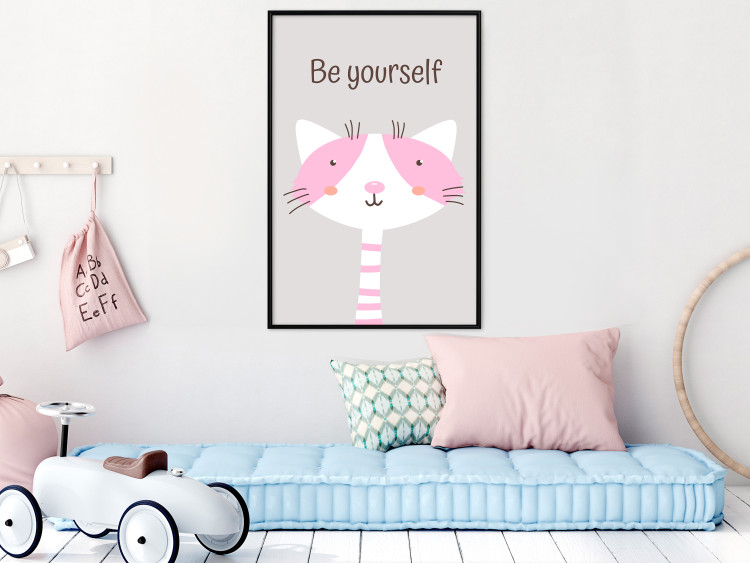 Poster Be Yourself - Pink Cheerful Cat and a Motivating Slogan for Children 146617 additionalImage 14