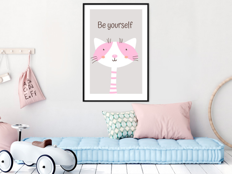 Poster Be Yourself - Pink Cheerful Cat and a Motivating Slogan for Children 146617 additionalImage 15