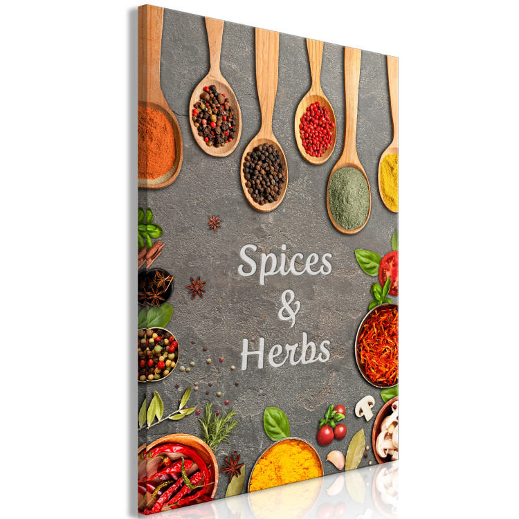 Canvas Print Herbs and Spices (1-piece) - still life and text on a gray background 148917 additionalImage 2