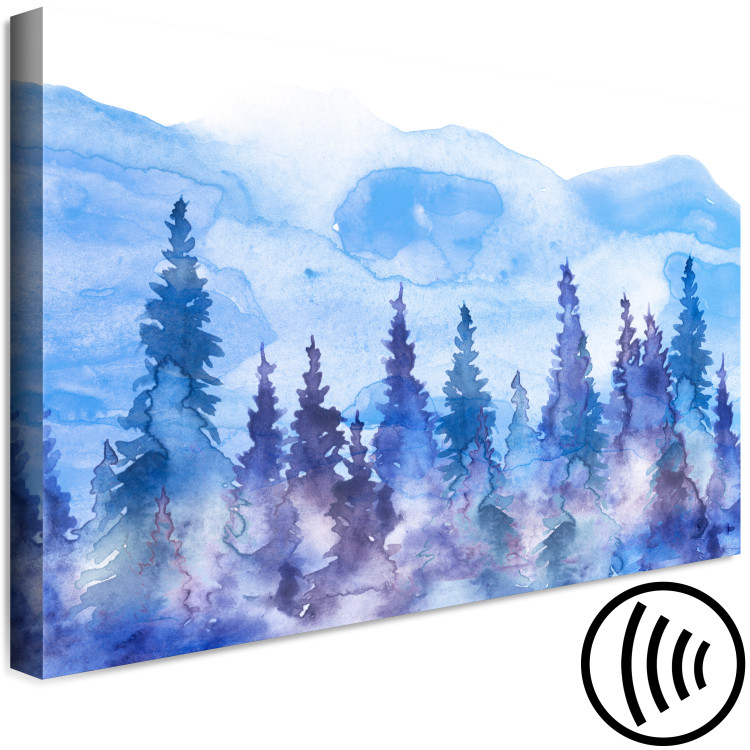 Canvas Art Print Watercolor Landscape (1-piece) - forest of fir trees against mountain peaks 149717 additionalImage 6
