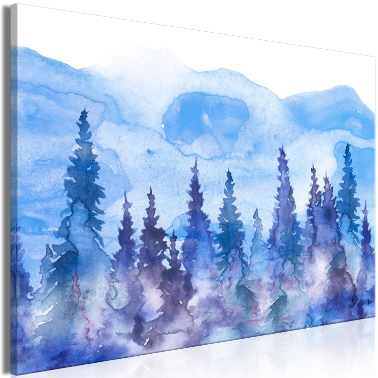 Canvas Art Print Watercolor Landscape (1-piece) - forest of fir trees against mountain peaks 149717 additionalImage 2