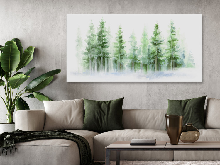 Canvas Spruce Forest - Trees Painted With Watercolor in White and Green Colors 149817 additionalImage 3