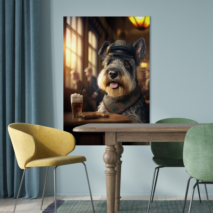 Canvas Print AI Dog Miniature Schnauzer - Portrait of a Animal in a Pub With a Beer - Vertical 150117 additionalImage 3