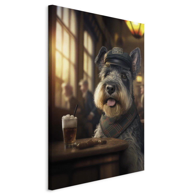 Canvas Print AI Dog Miniature Schnauzer - Portrait of a Animal in a Pub With a Beer - Vertical 150117 additionalImage 2