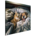 Canvas Art Print AI Golden Retriever Dog and Tabby Cat - Animals Resting in Comfortable Bedding - Square 150217 additionalThumb 2
