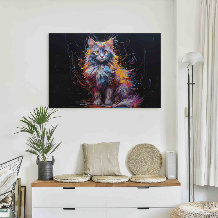 Canvas Art Print Posing Kitty - Cute Colorful Animal on Black Background 159517 additionalImage 11