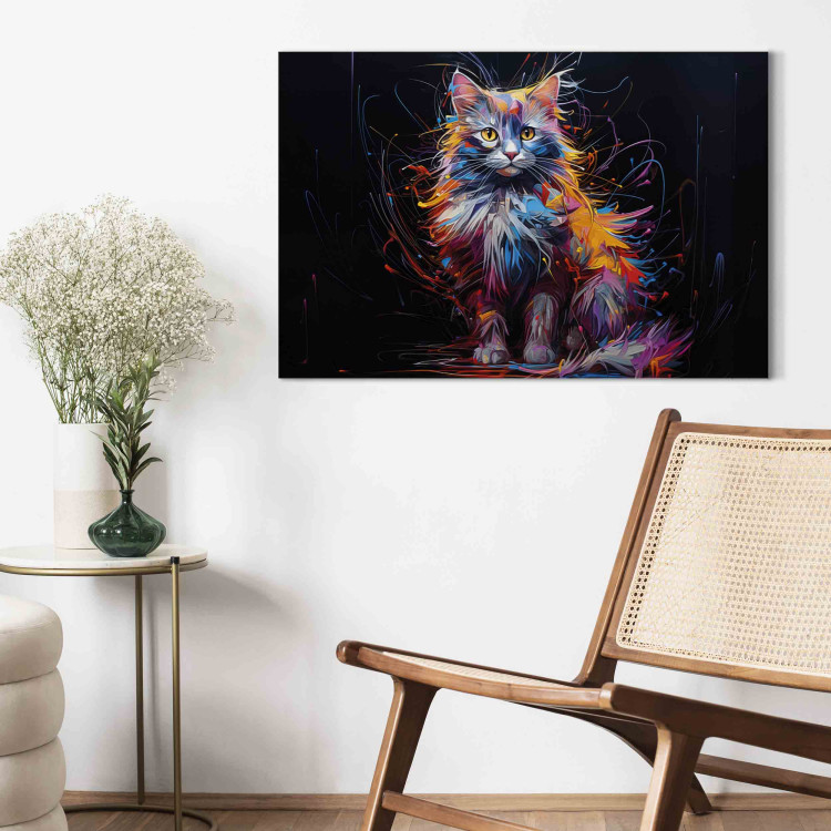 Canvas Art Print Posing Kitty - Cute Colorful Animal on Black Background 159517 additionalImage 3
