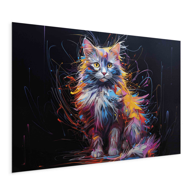Canvas Art Print Posing Kitty - Cute Colorful Animal on Black Background 159517 additionalImage 2