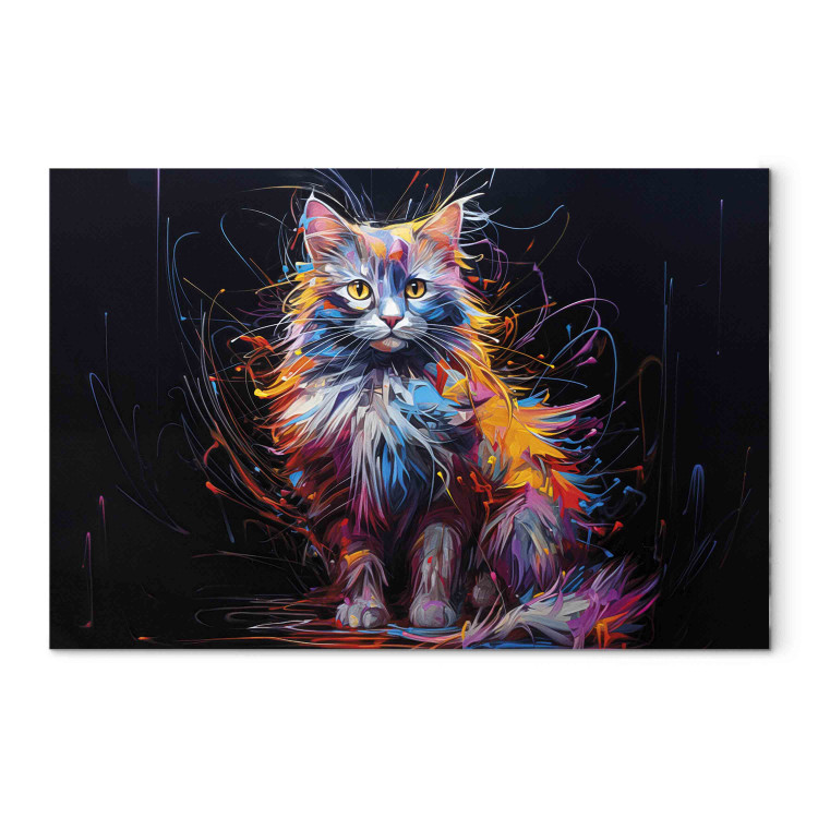 Canvas Art Print Posing Kitty - Cute Colorful Animal on Black Background 159517