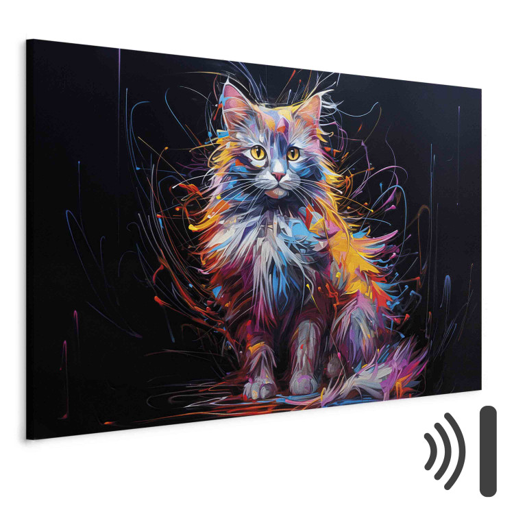 Canvas Art Print Posing Kitty - Cute Colorful Animal on Black Background 159517 additionalImage 8