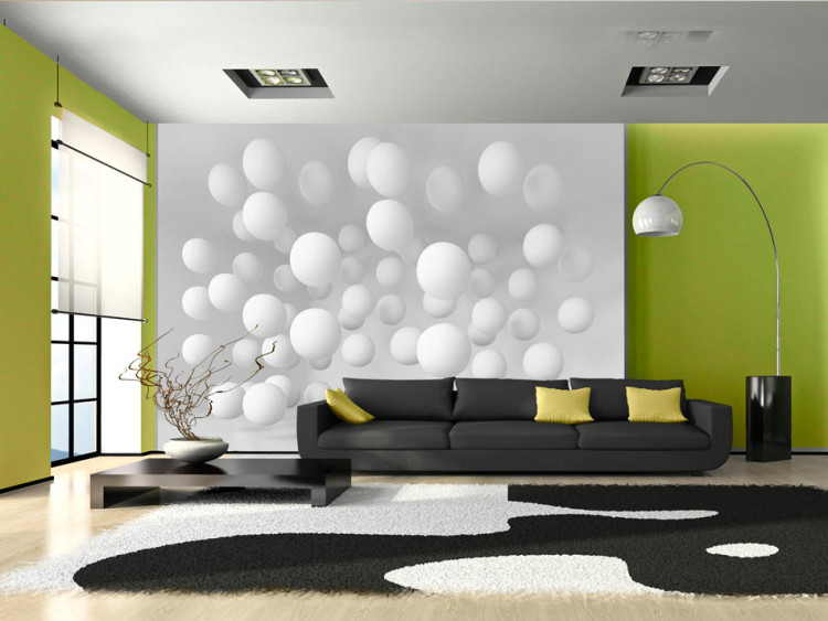 Wall Mural Modern abstraction - white balls floating in 3D space 97617