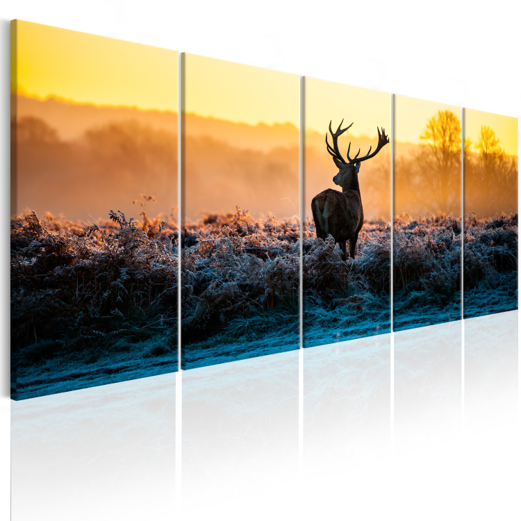 Canvas Print Winter Afternoon (5-piece) - Antlered Deer in Sunny Field 105927 additionalImage 2