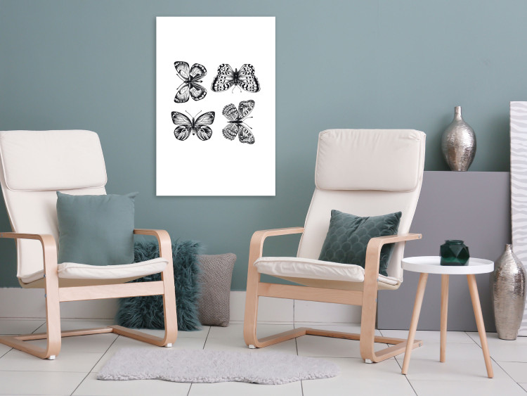 Canvas Butterfly family - four black and white butterflies in line art style 116927 additionalImage 3