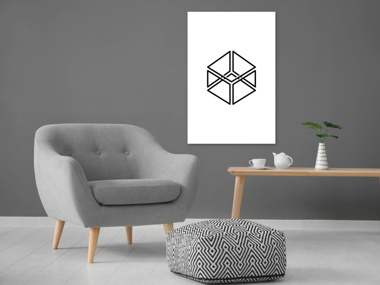 Canvas Print Geometric cube - minimalistic black pattern on a white background 117927 additionalImage 3