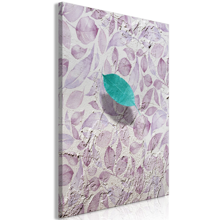 Canvas Art Print Turquoise leaf - retro willow leaf on a delicate gray and purple vintage background 118227 additionalImage 2