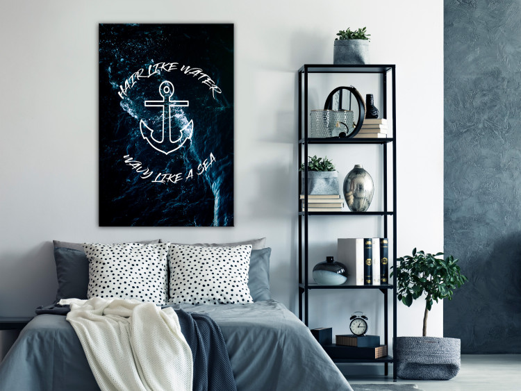 Canvas Print Upset, wavy sea - Inscription in English Hair Like Water, Wavy Like A Sea on the background of the ocean pomegranate and powerful forces of nature 123027 additionalImage 3