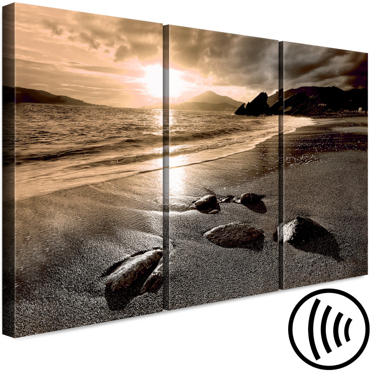 Canvas Sunset in sepia - sea landscape triptych with beach and mountains 125027 additionalImage 6