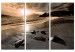 Canvas Sunset in sepia - sea landscape triptych with beach and mountains 125027