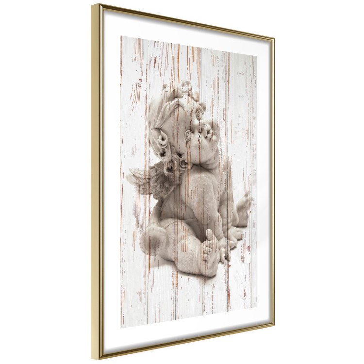 Wall Poster Contemplative Love - stone sculpture of an angel on a wooden texture background 125227 additionalImage 8